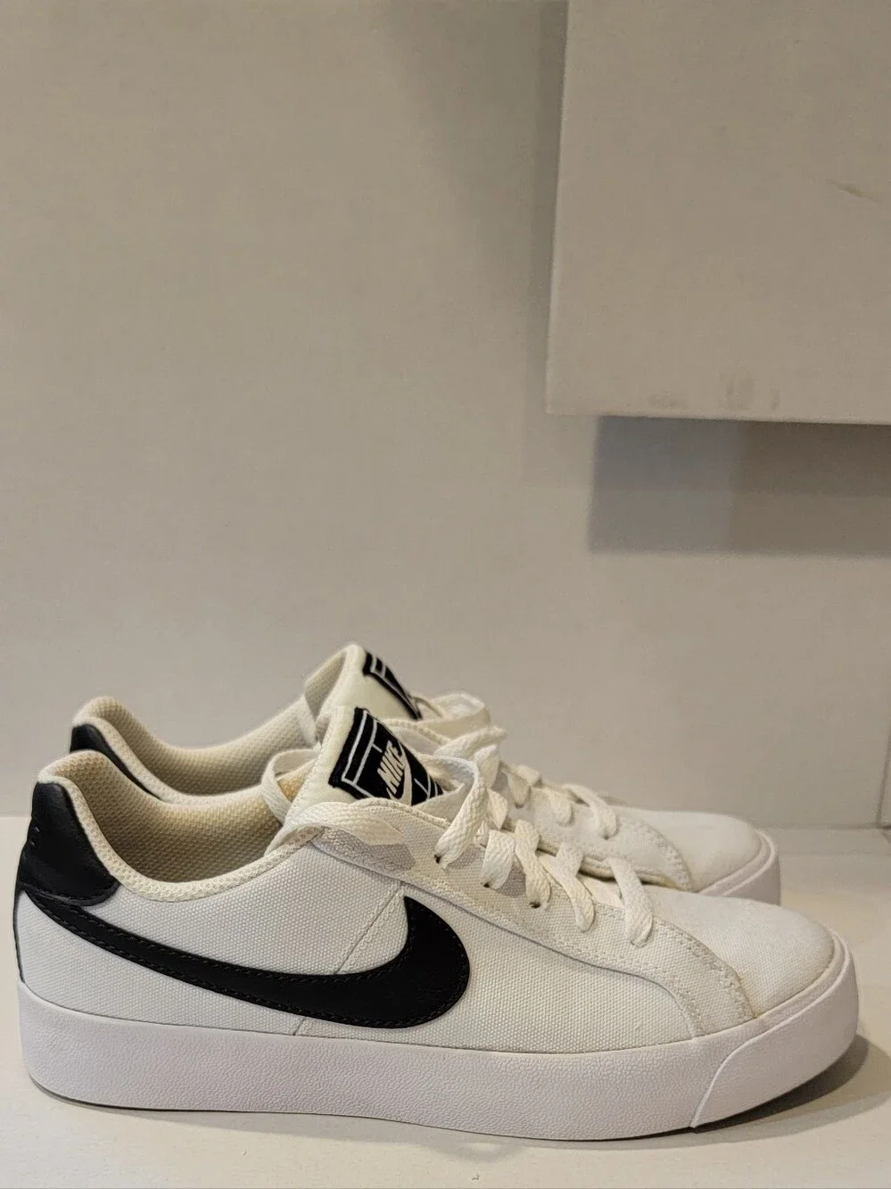 Nike White and Black Court Royale AC Sneakers with Black Swoosh